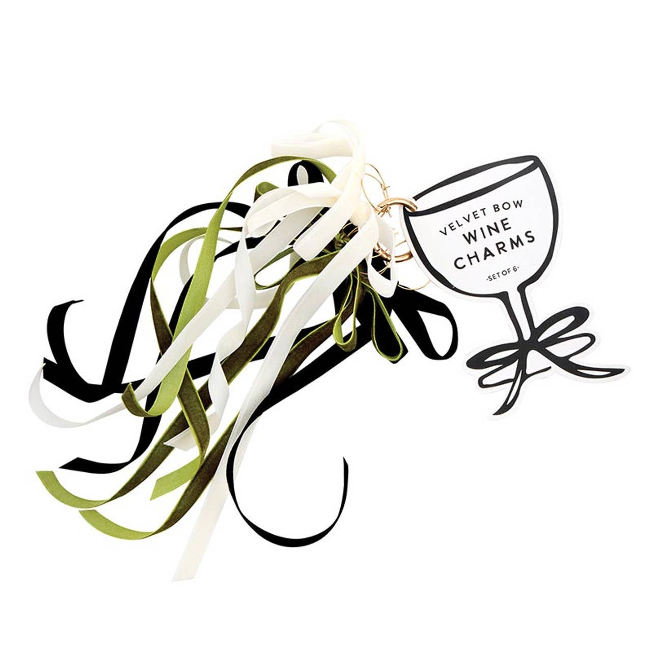 Velvet Bow Wine Charms - Green - Set of 6: Material