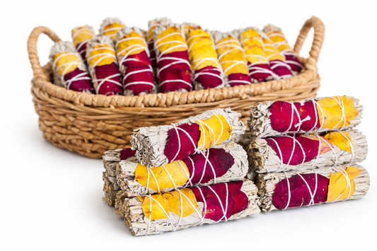 White Sage Smudge Sticks with Dried Rose Petals – Bulk