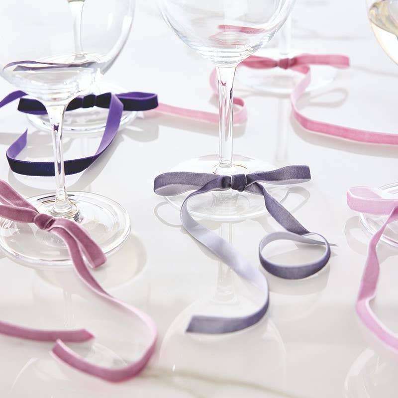 Velvet Bow Wine Charms - Set of 6 - Lilac: 9" L x 4.5" W