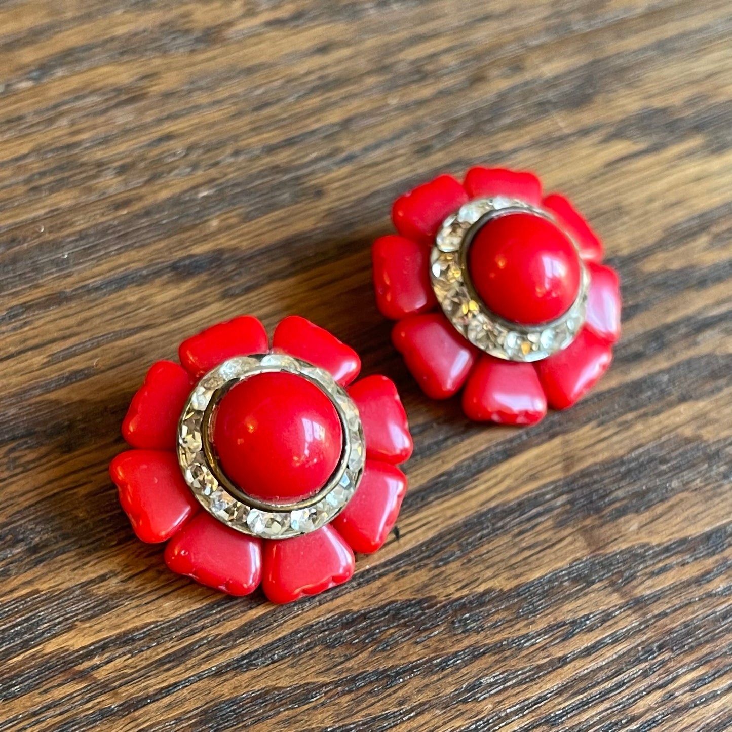 Red Flower Clip-on Earrings