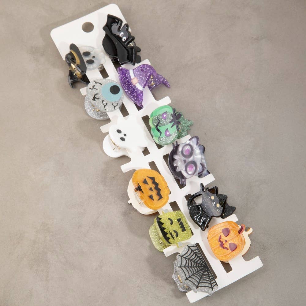 Twelve Piece Assorted Halloween Mini Hair Clips: MULTI