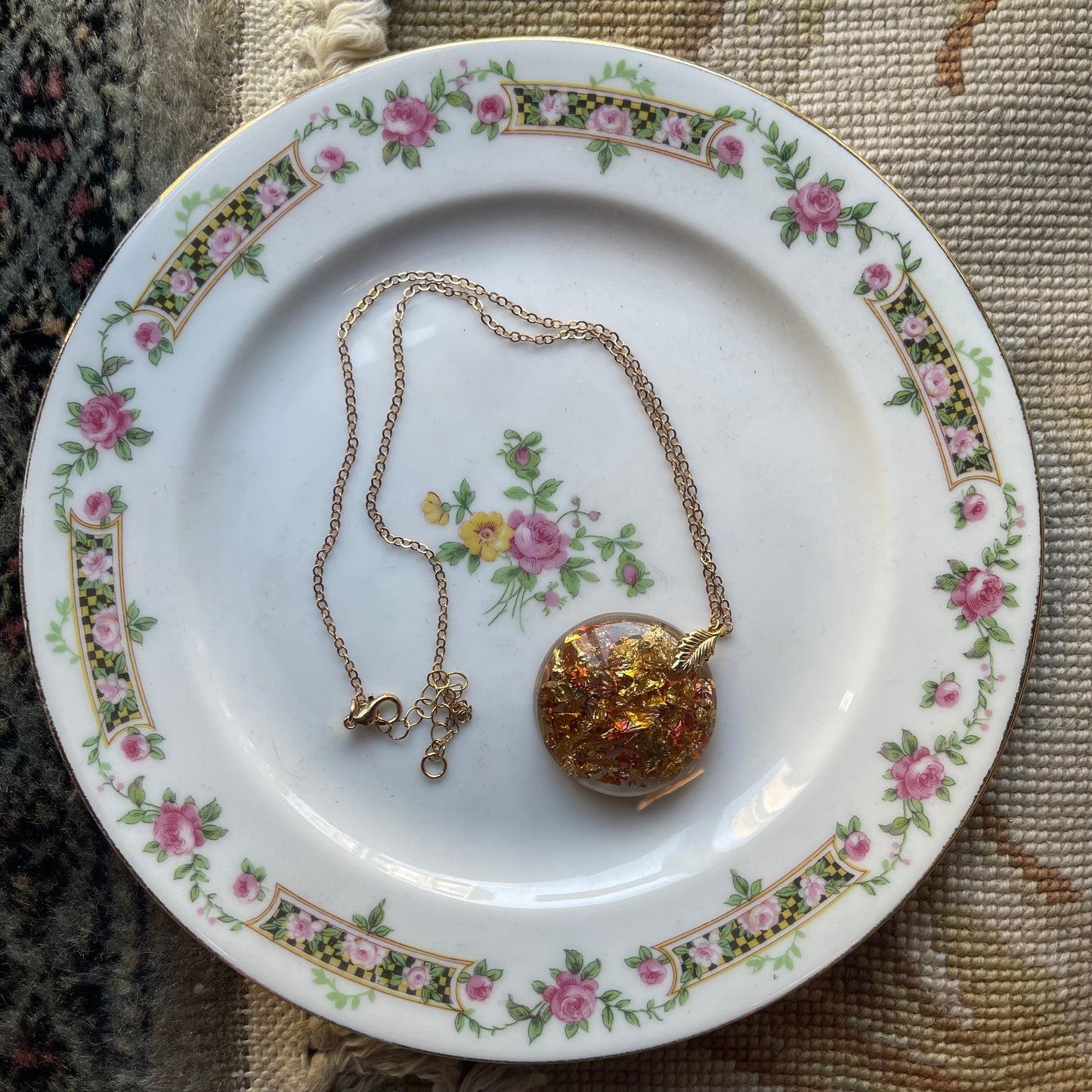 Gold Flaked Resin Leaf Necklace