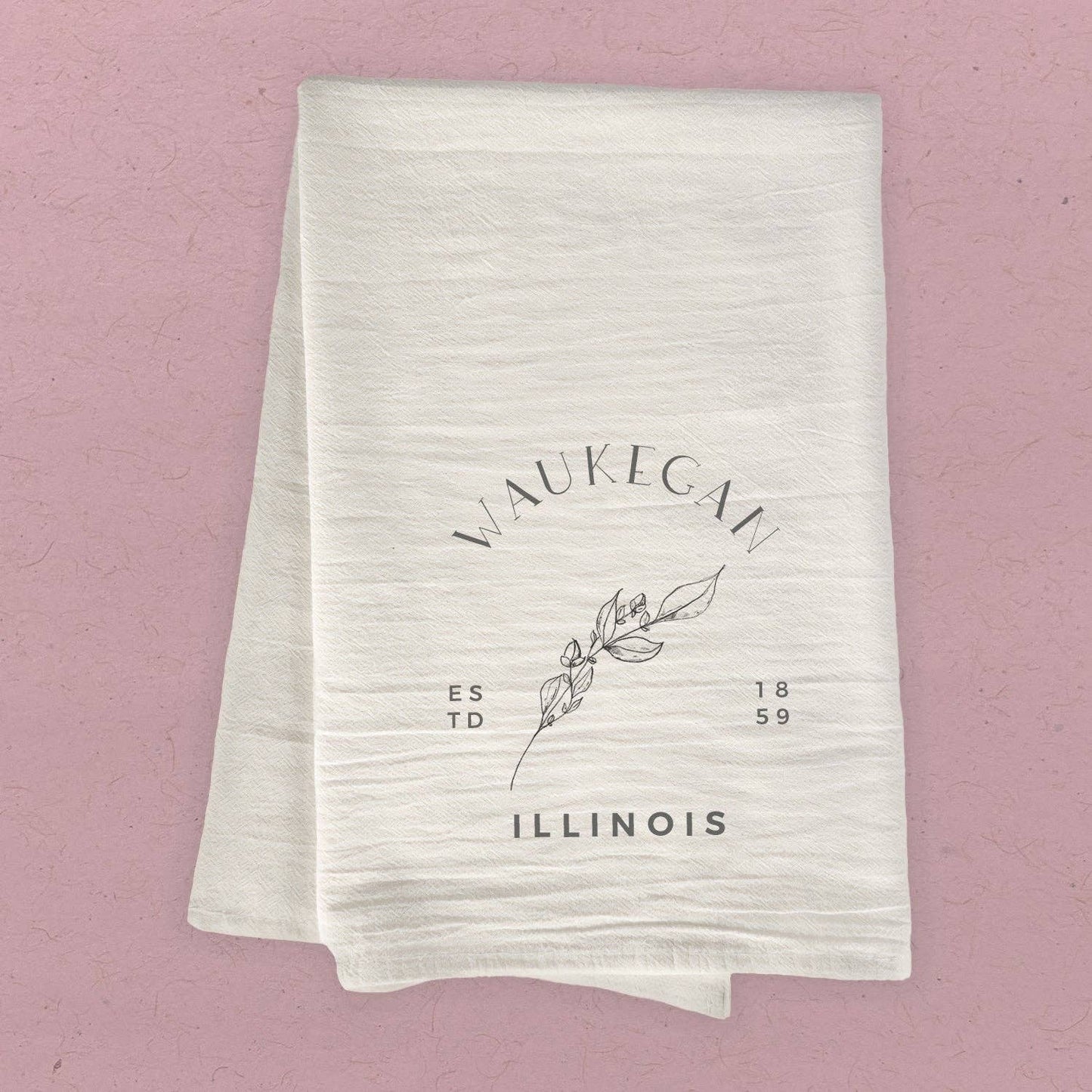 Hand Drawn Branch City State Est - Custom Cotton Tea Towel: 27" square (with loop)