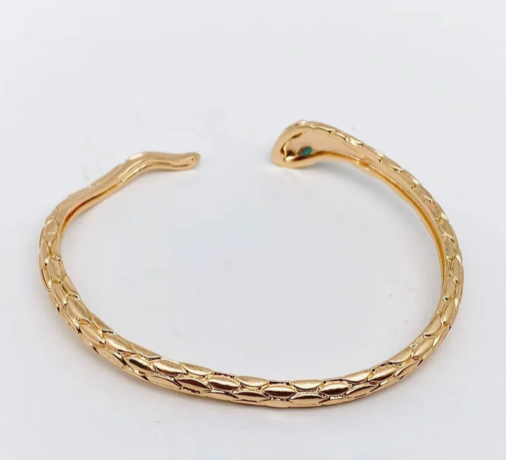 Snake Serpant bangle Bracelet-Engraved Skin-Stainless Steel : Yellow Gold