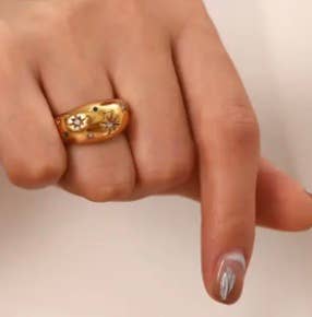 Dome Ring- Galaxy Confetti Ring- Steel 14K Gold Crystals: 8