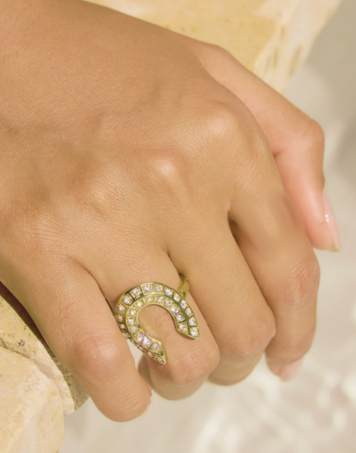 Luck Horse Shoes CZ Ring- 14K Steel : 7