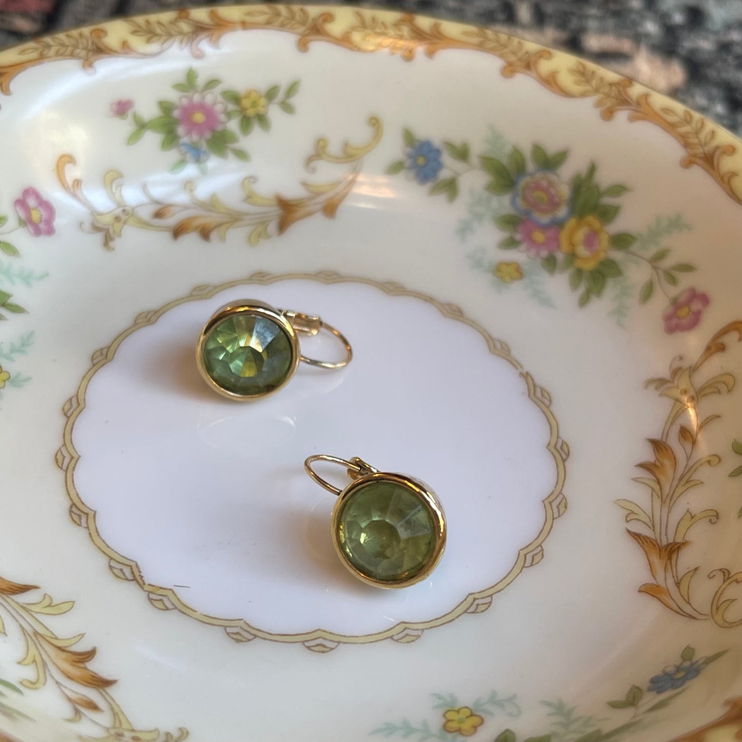Green and Gold Lever-back Earrings