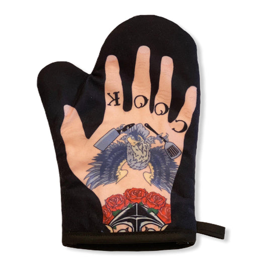 Mens Tattoo Hand Oven Mitt Hilarious Design Pot Holder: Black / Oven Mitt