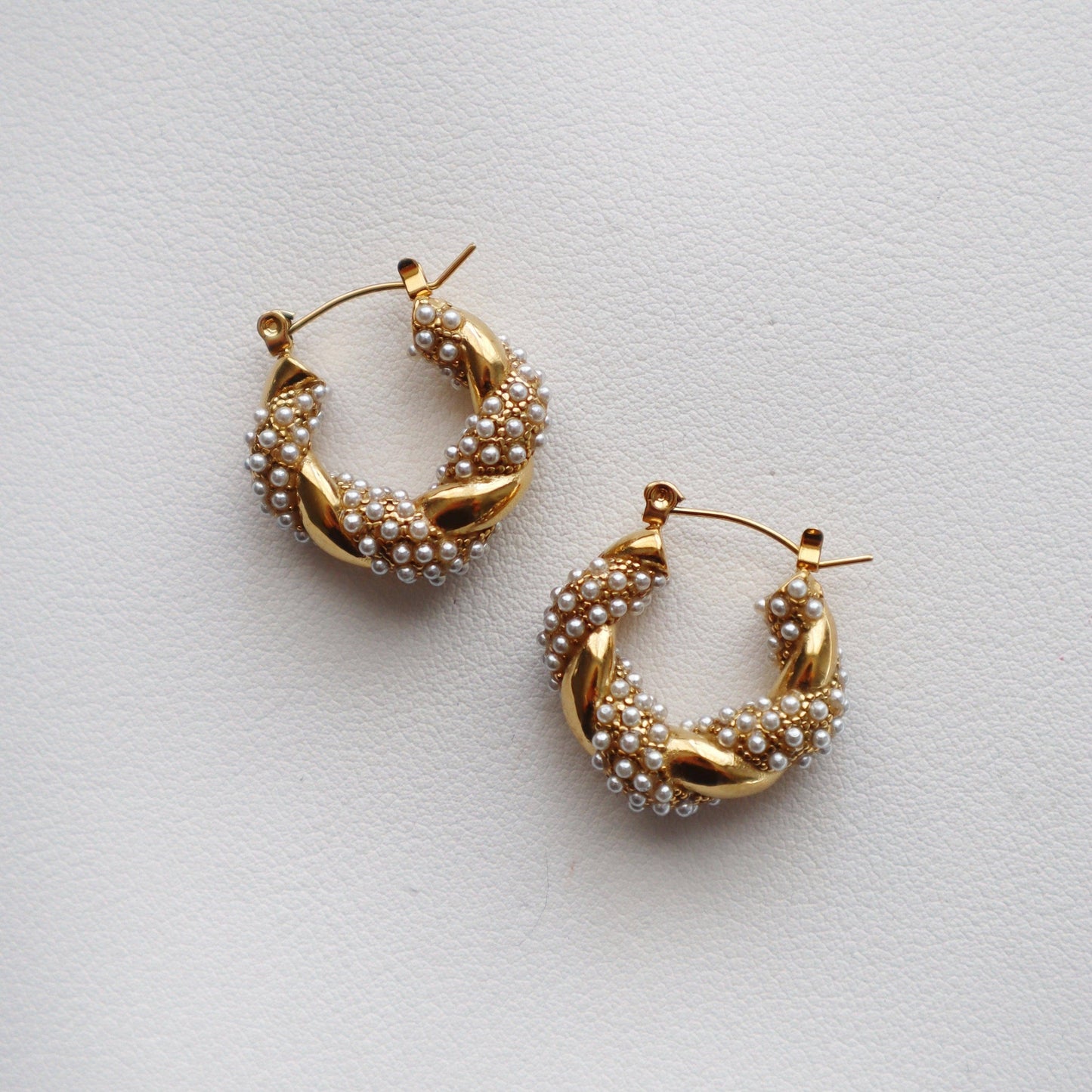 Nellie Hoops | Pearl Gold Twisted Hoops