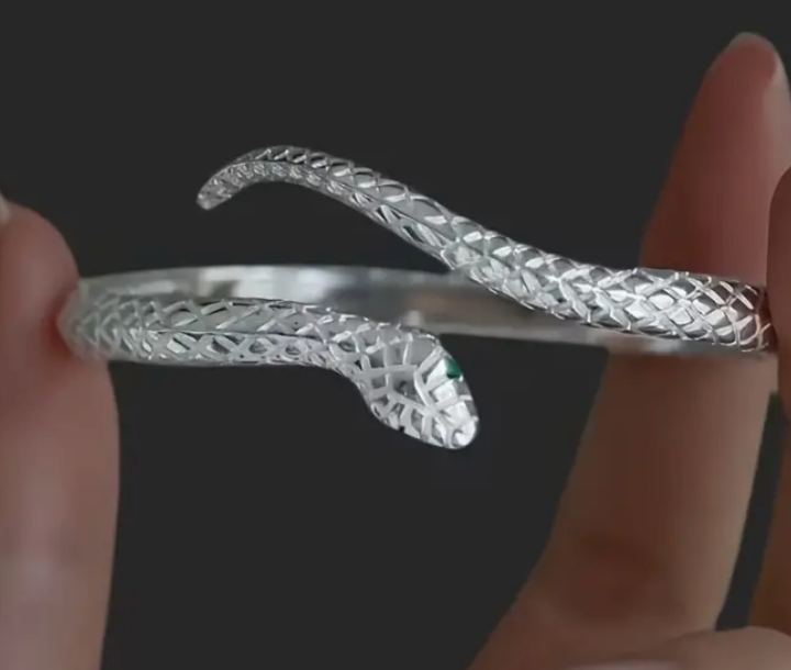 Snake Serpant bangle Bracelet-Engraved Skin-Stainless Steel : Yellow Gold