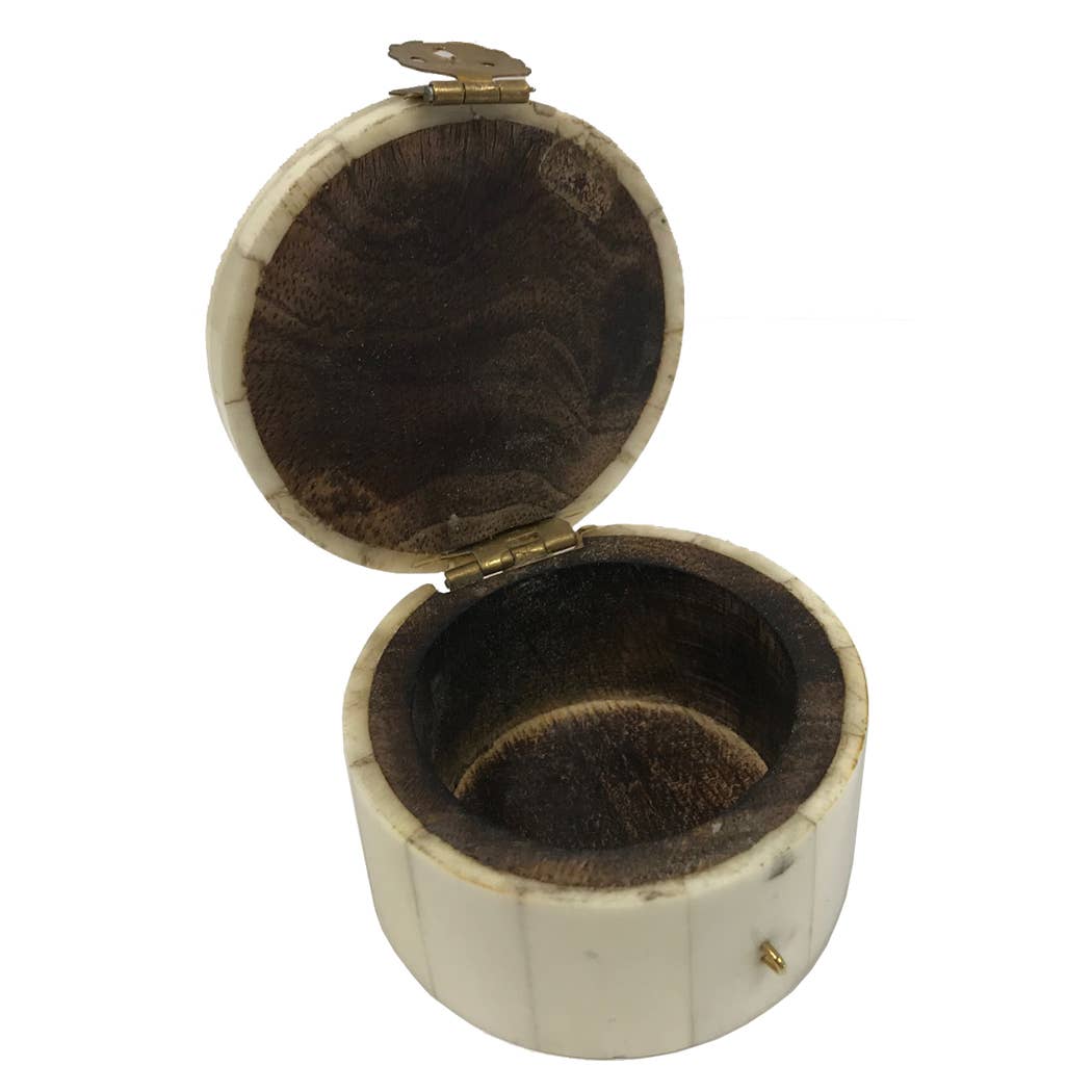 Horse Head Design Round Jewelry Trinket Bone Box