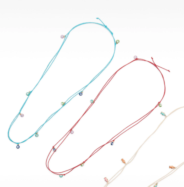 Mini Evil Eye String Necklace: Red