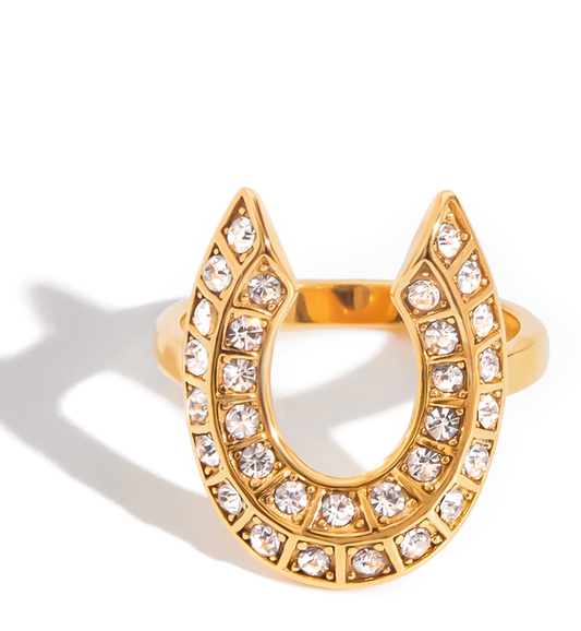 Luck Horse Shoes CZ Ring- 14K Steel : 7