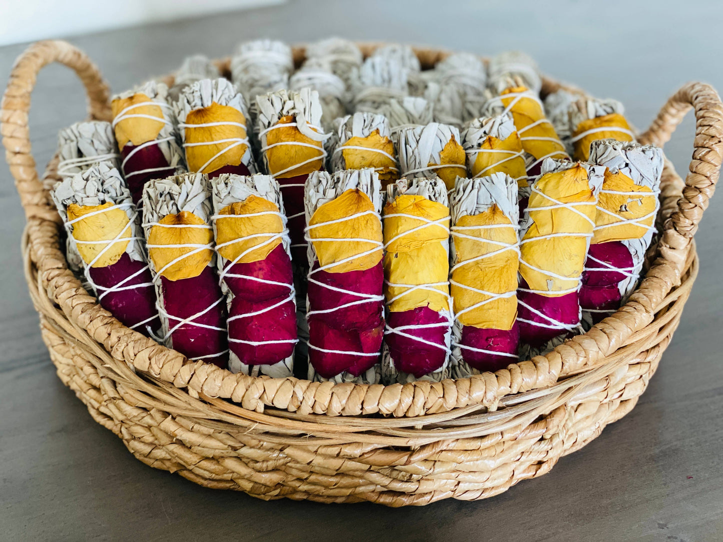 White Sage Smudge Sticks with Dried Rose Petals – Bulk
