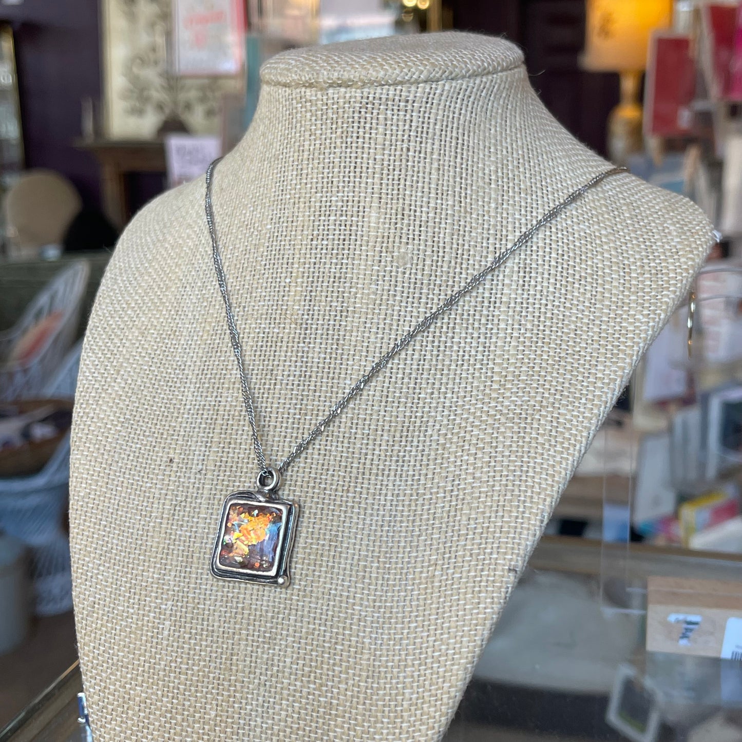 Iridescent Square Pendant Necklace