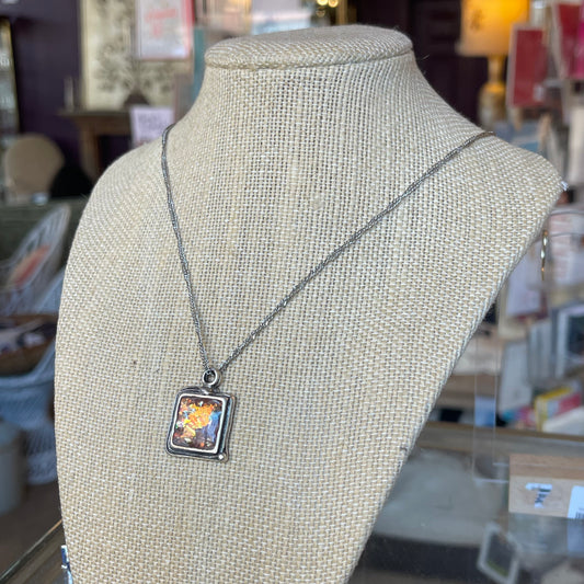 Iridescent Square Pendant Necklace