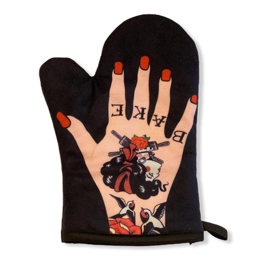 Womens Tattoo Hand Oven Mitt Cool Graphic Pot Holder: Black / Oven Mitt
