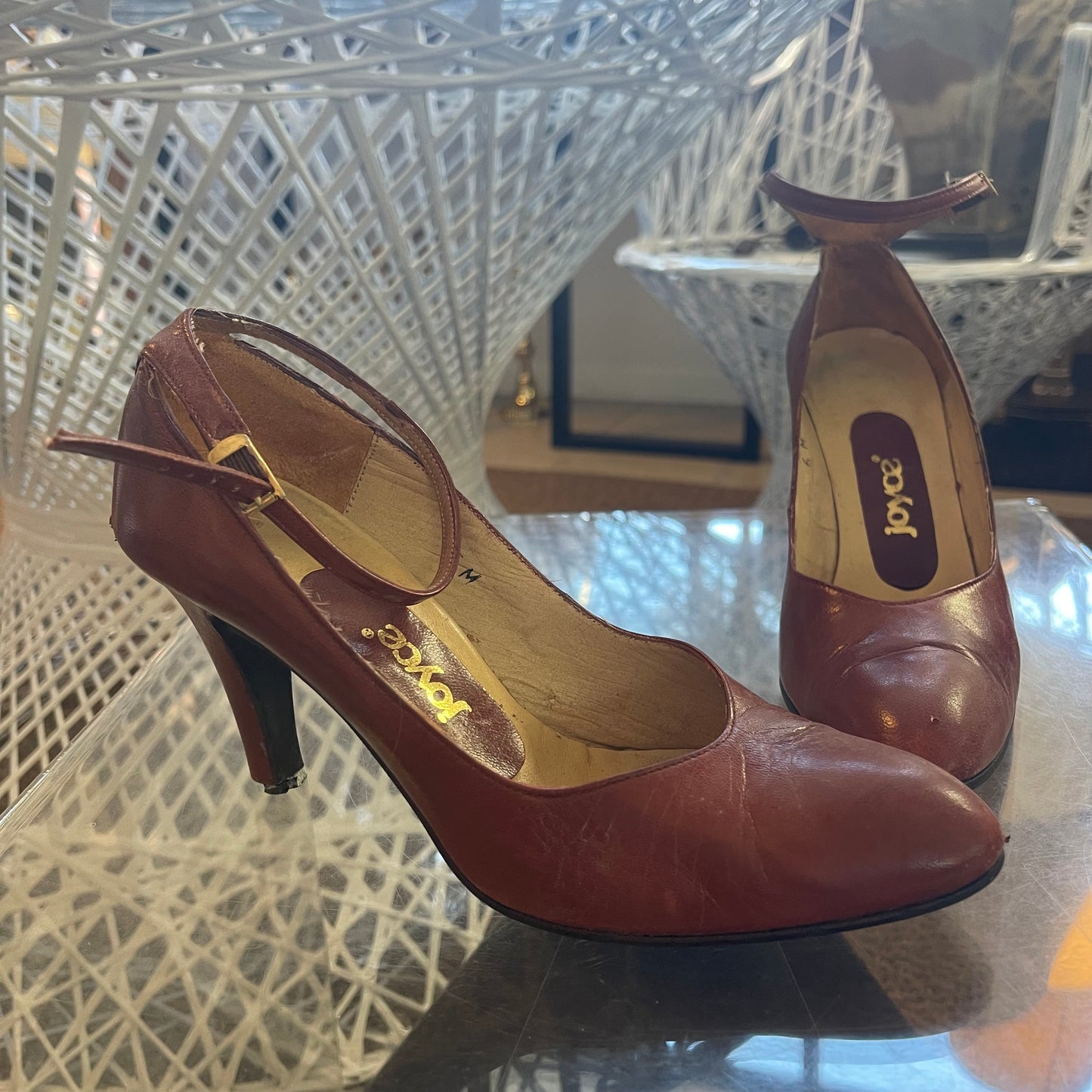 Joyce Cognac Ankle Strap Pumps