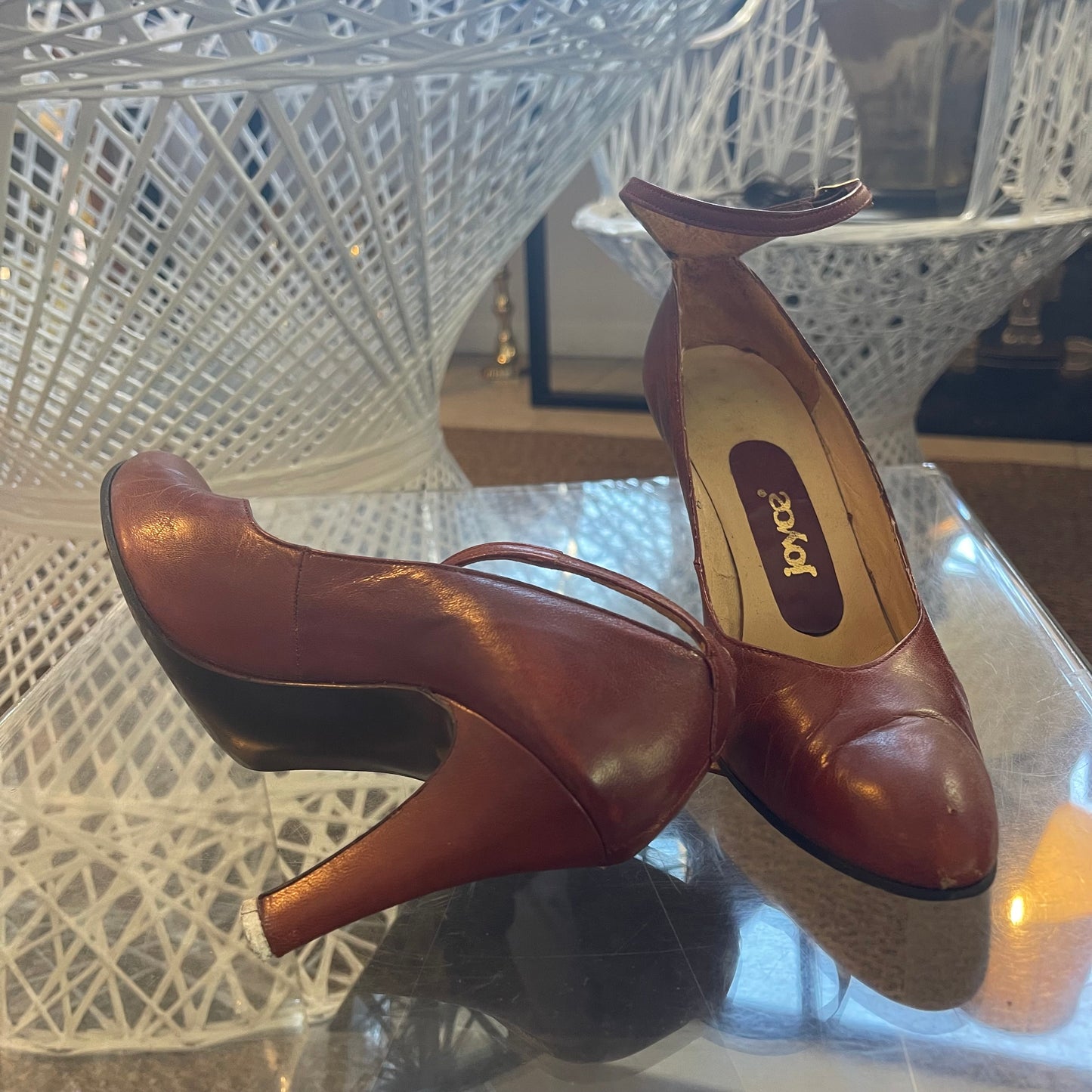 Joyce Cognac Ankle Strap Pumps
