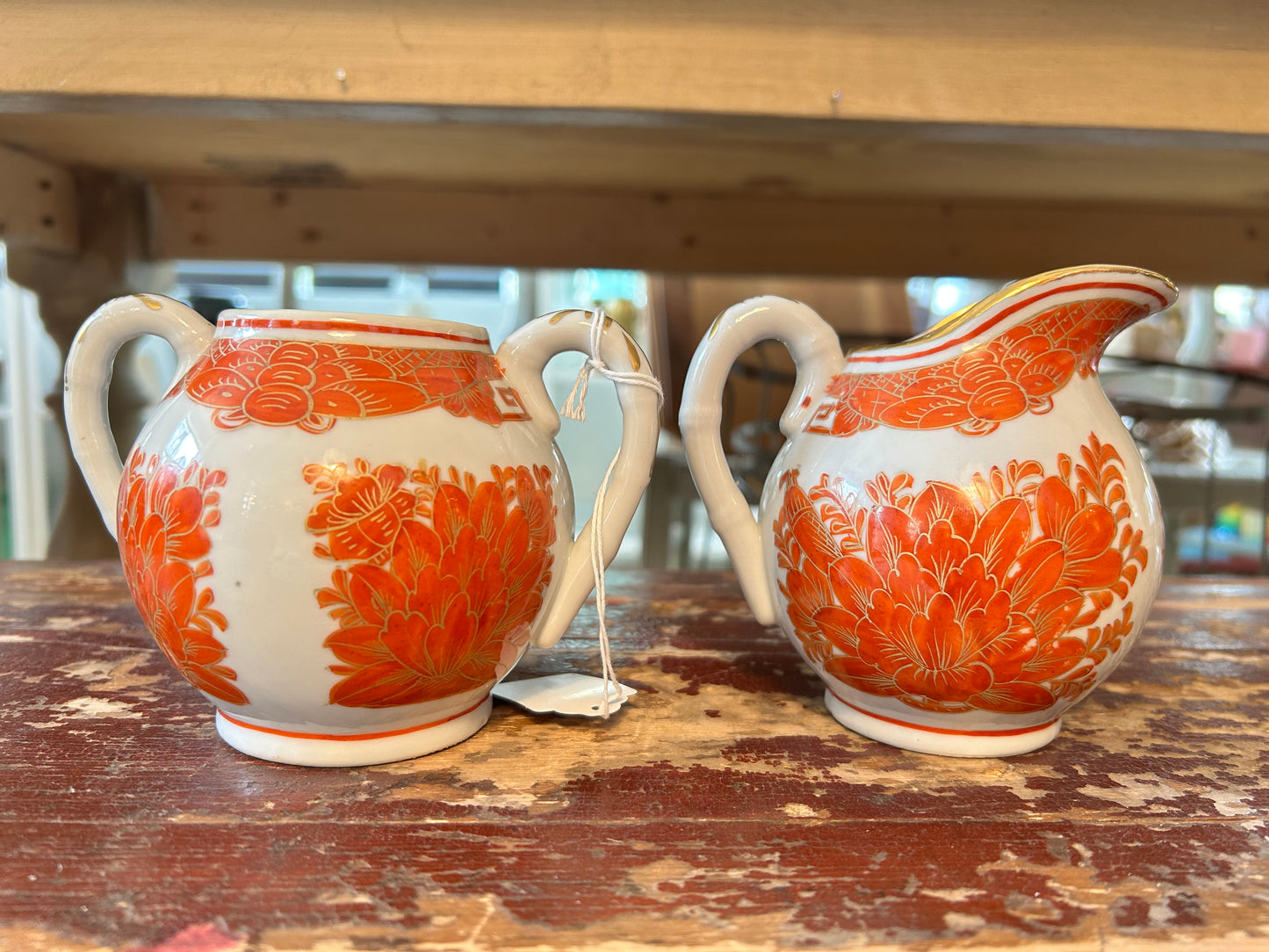 Vintage Herend Chinese Bouquet Rust Creamer & Sugar Set