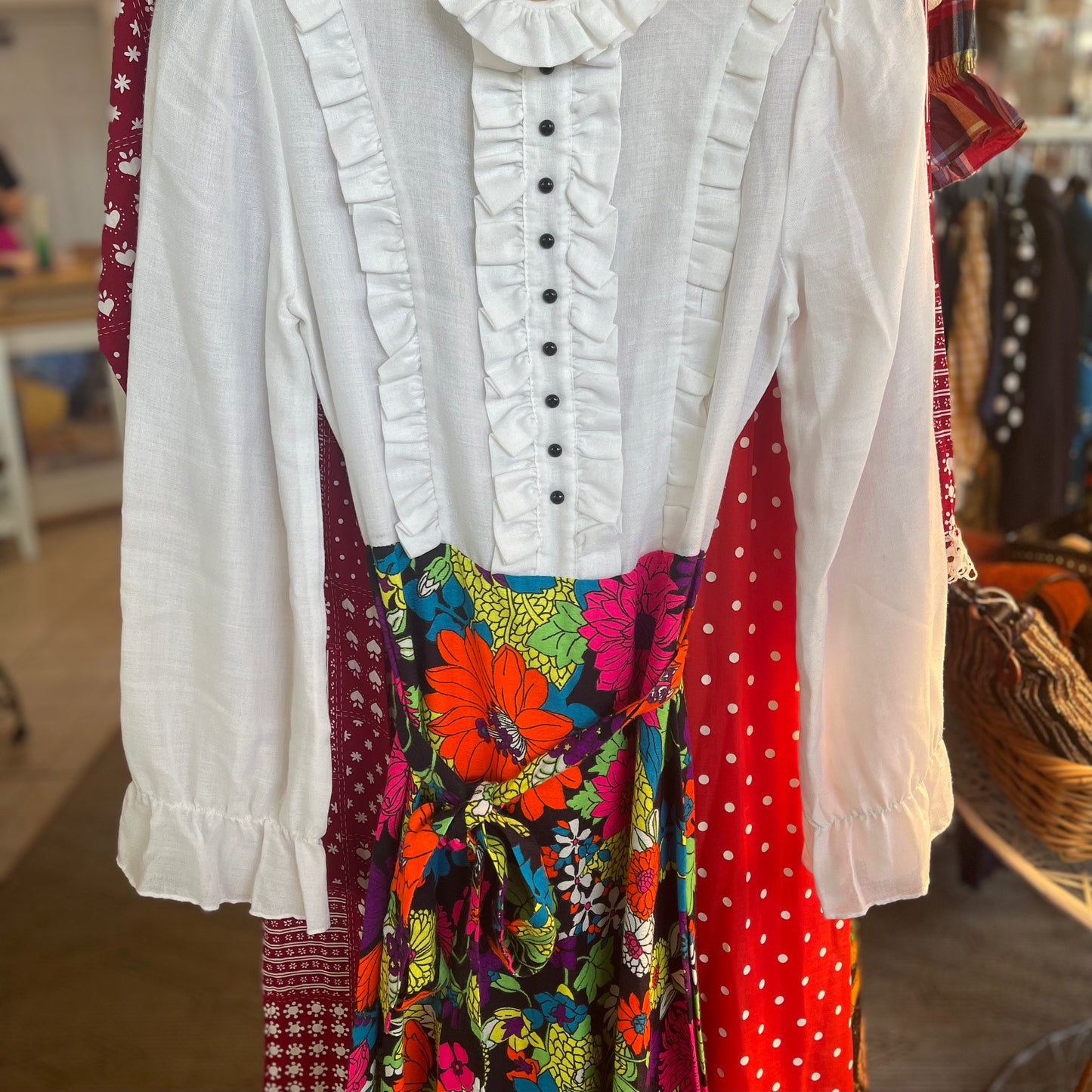 70s Belted Floral Skirt Maxi Dress
