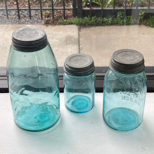 Early 1900s Blue Mason Jars