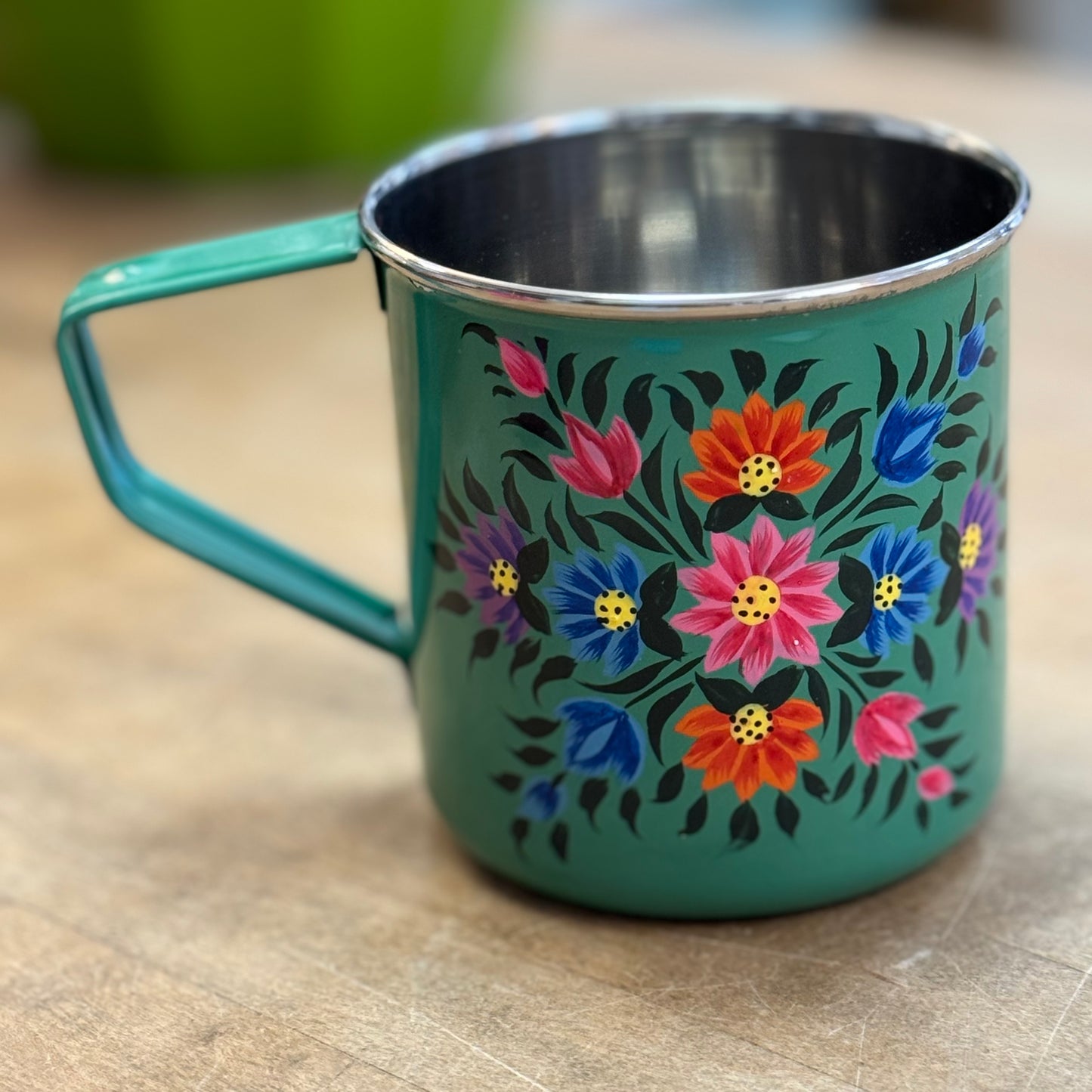 Hand Painted Floral Stainless Steel Camping Mugs Cups