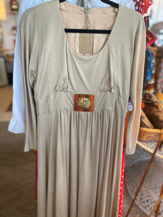 70s Gold Starburst Buckle Maxi Dress