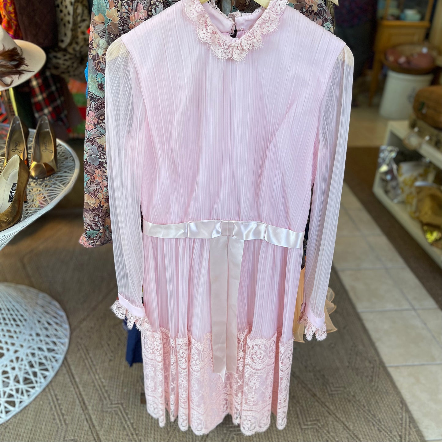 60s/70s Miss Elliette Chiffon + Chantilly Dress