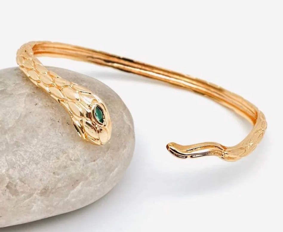 Snake Serpant bangle Bracelet-Engraved Skin-Stainless Steel : Yellow Gold