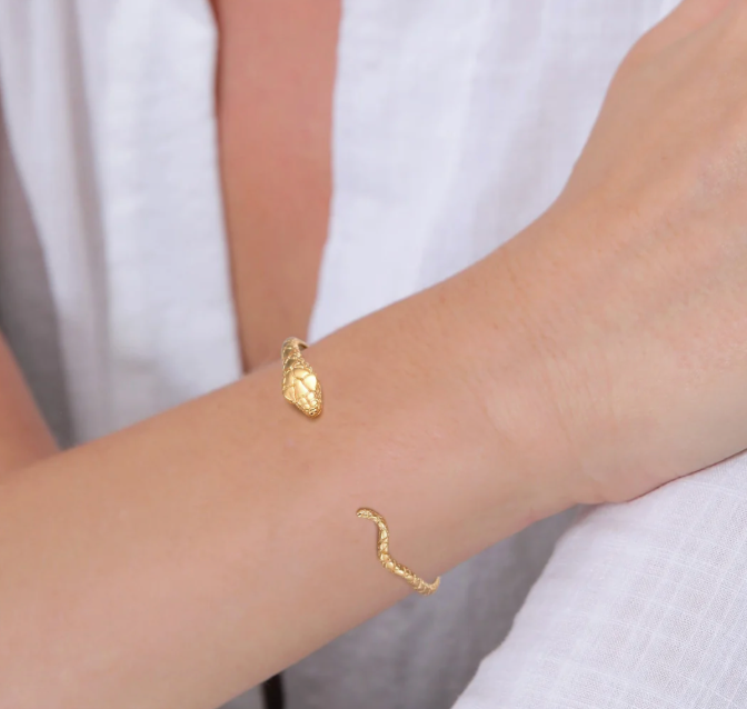 Snake Serpant bangle Bracelet-Engraved Skin-Stainless Steel : Yellow Gold