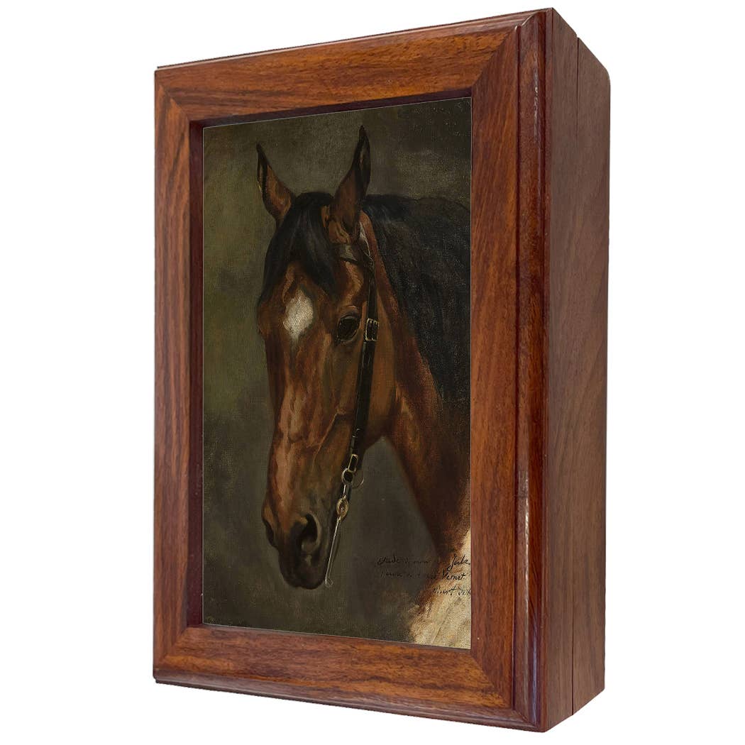 Horse Head Portrait Solid Wood Decorative Trinket Boxes : Wood and glass / Medium