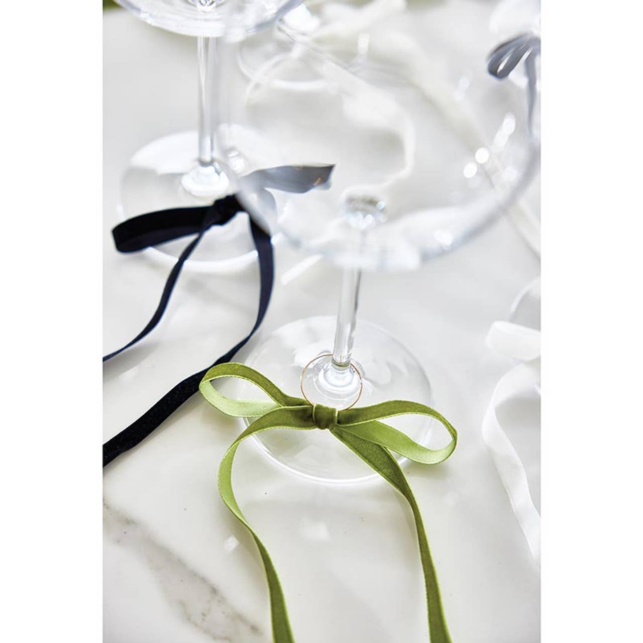 Velvet Bow Wine Charms - Green - Set of 6: Material