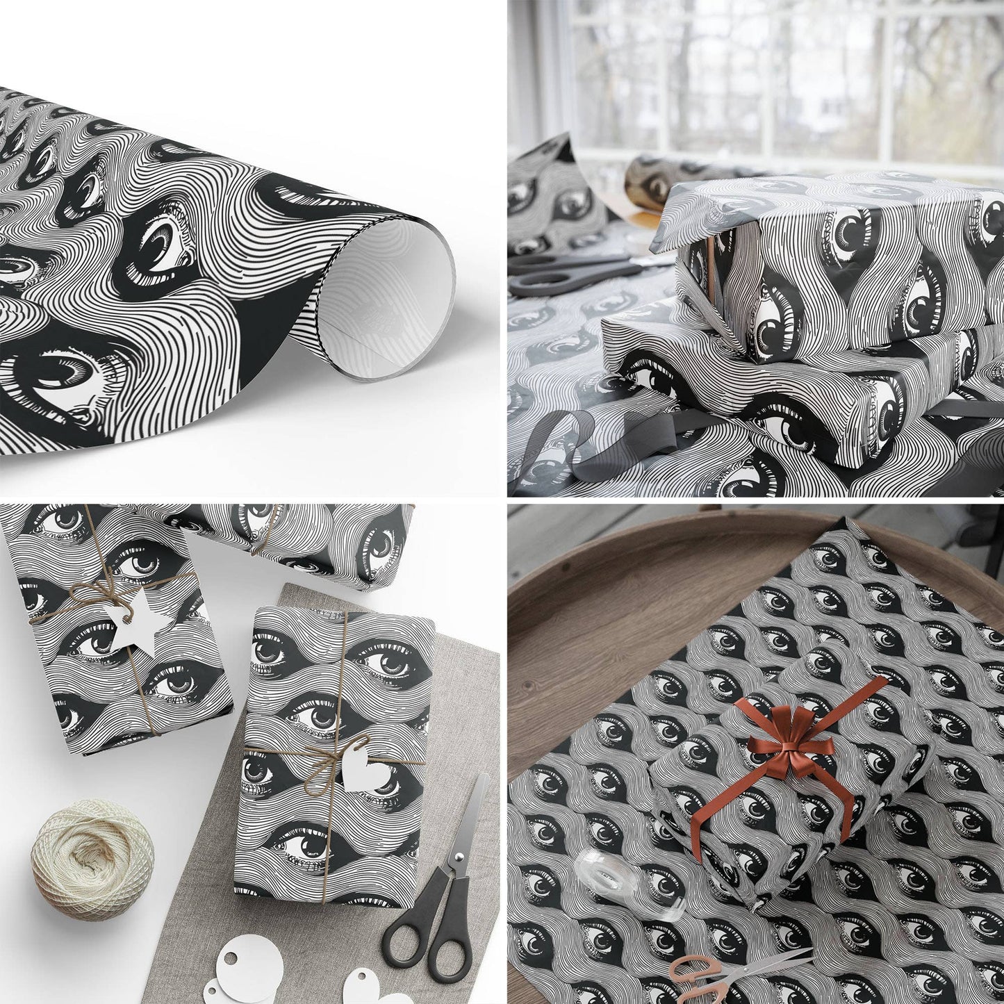 Eye Waves Pattern Wrapping Paper Set 3 Sheet Roll