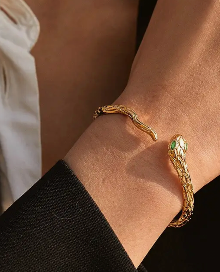 Snake Serpant bangle Bracelet-Engraved Skin-Stainless Steel : Yellow Gold
