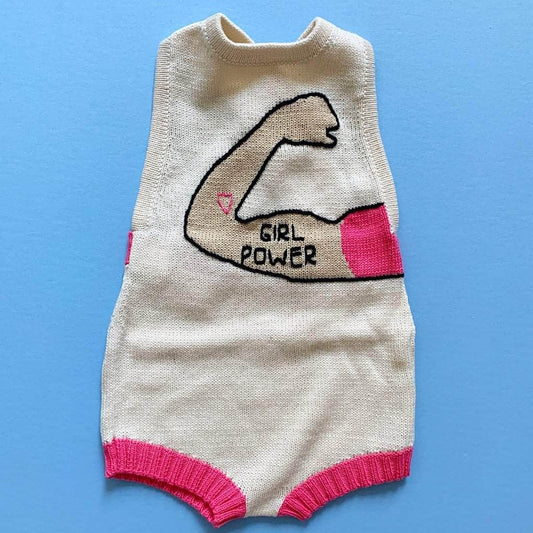Organic Baby Romper, Sleeveless Knit - Girl Power: 3-6M