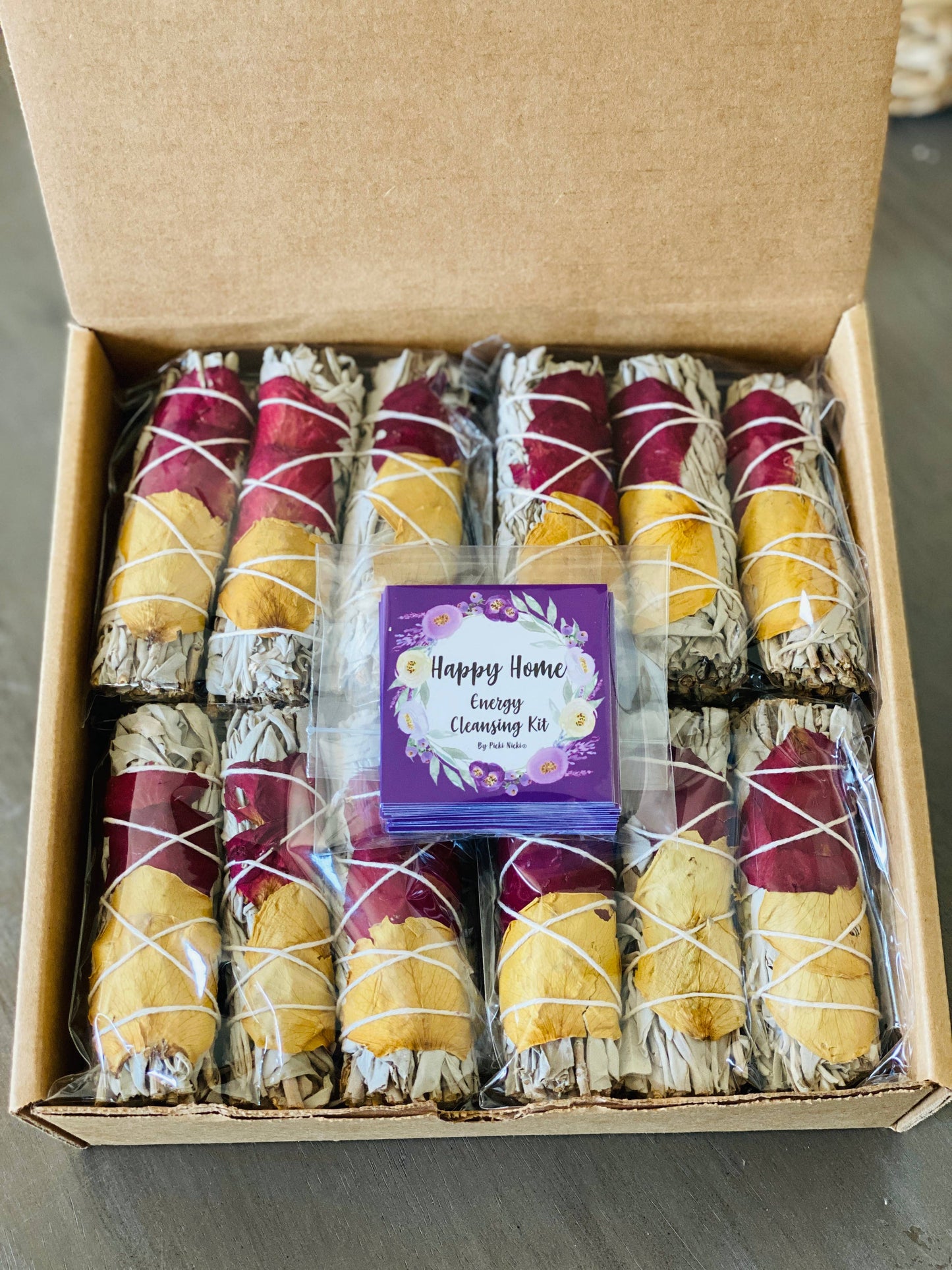 White Sage Smudge Sticks with Dried Rose Petals – Bulk