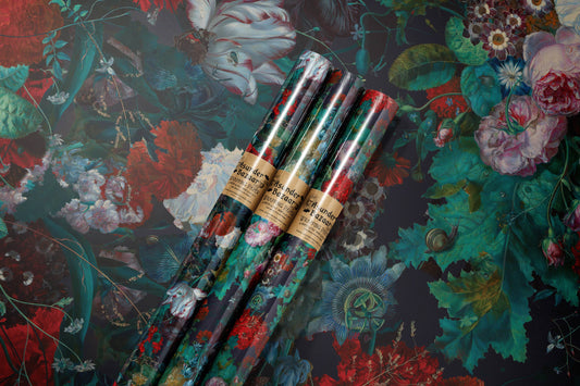 Dark Floral Maximalist Wrapping Paper Set 3 Sheet Roll