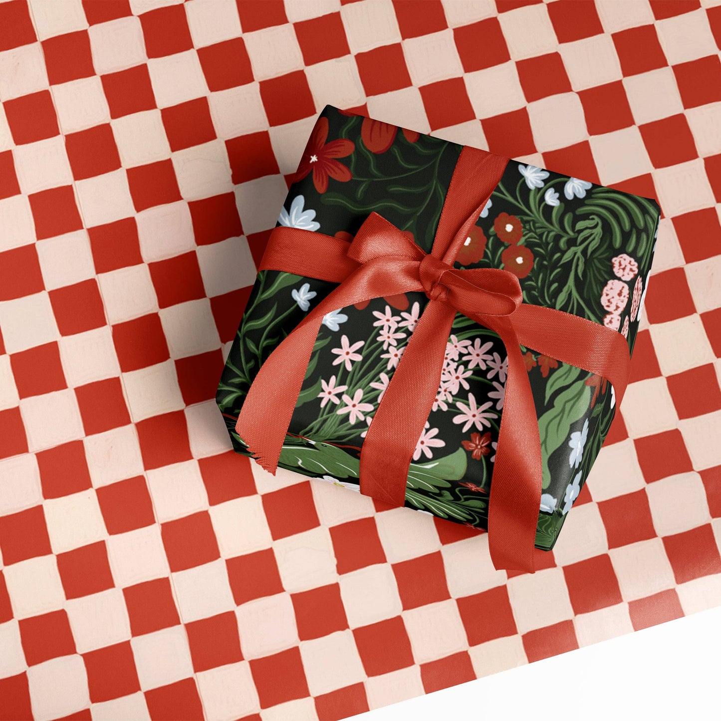 Winter Feathers and Red Checkered Double Sided Gift Wrap | Set of Three Sheets
