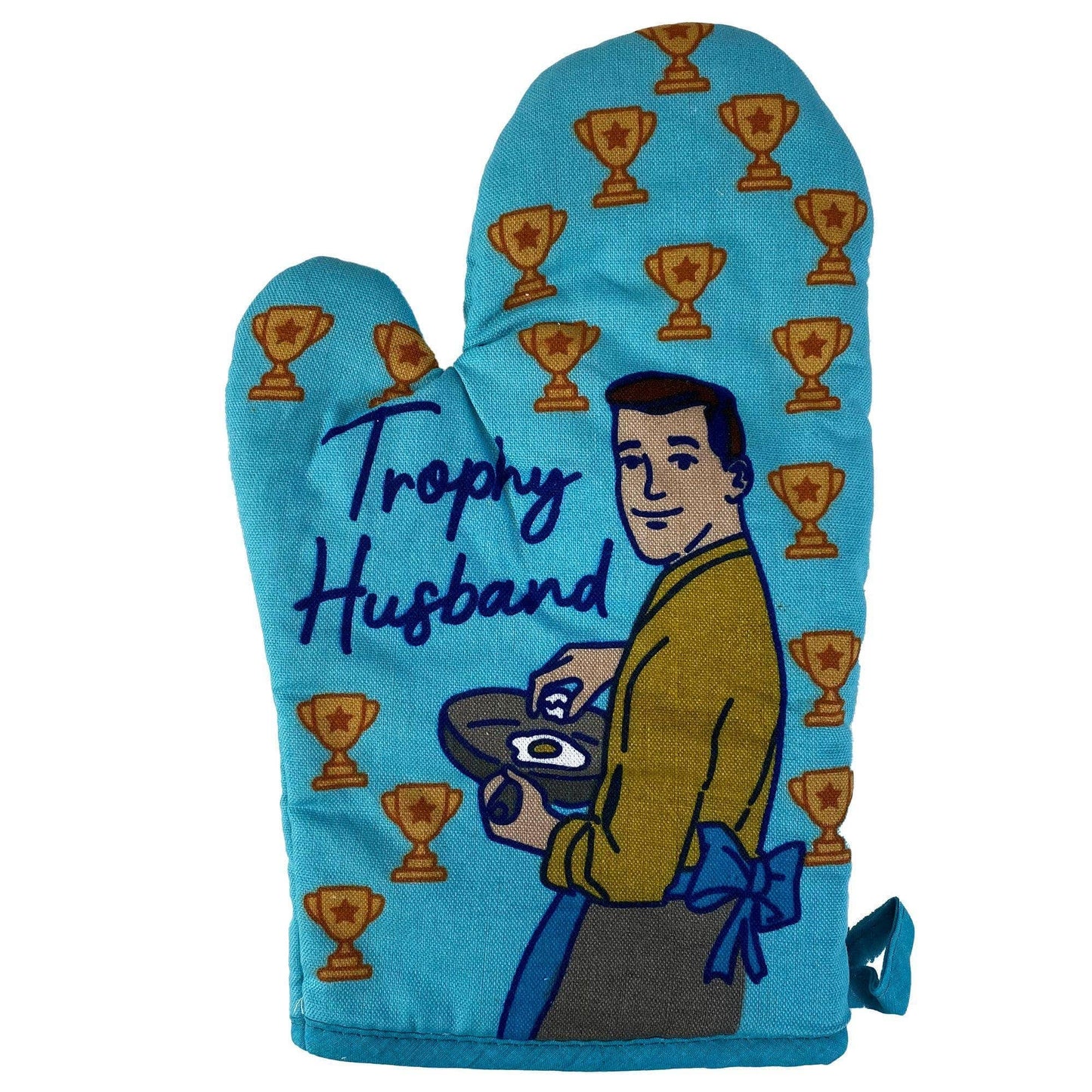 Trophy Husband Oven Mitt Gift for Him Funny Pot Holder: Blue / Oven Mitt