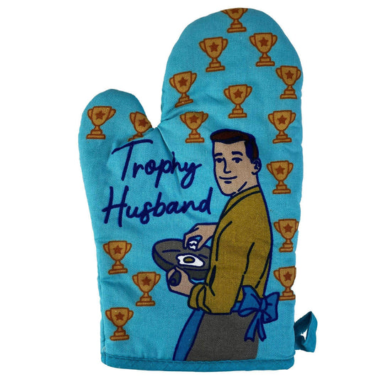 Trophy Husband Oven Mitt Gift for Him Funny Pot Holder: Blue / Oven Mitt