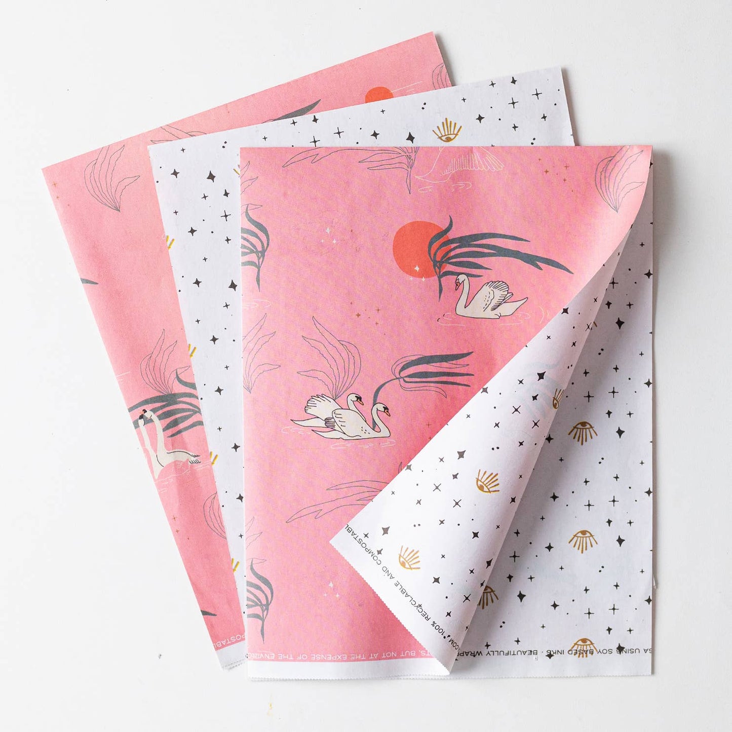 Swans Eco Gift Wrap, Pack of 3 Sheets