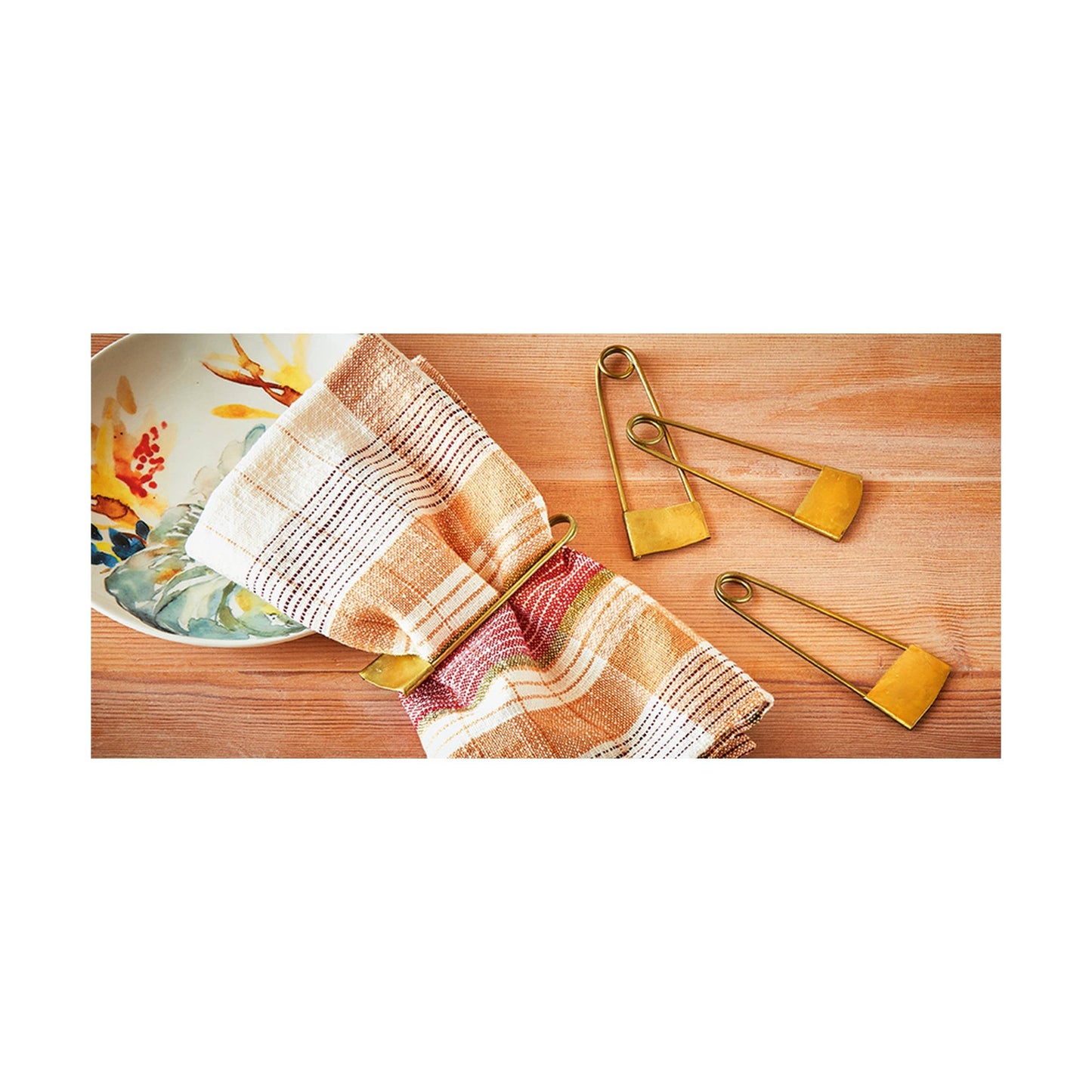 Safety Pin Napkin Ring Set of 4 - Antique Gold