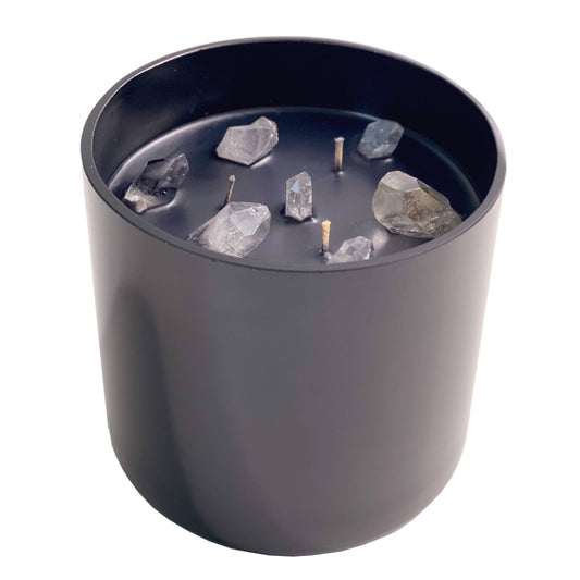 Crystal Candle Triple Wick Black Clear Quartz