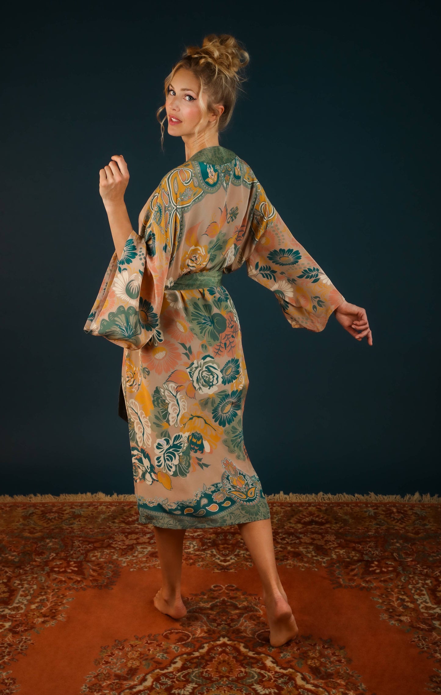 Luxe Folk Art Floral Kimono Gown - Petal