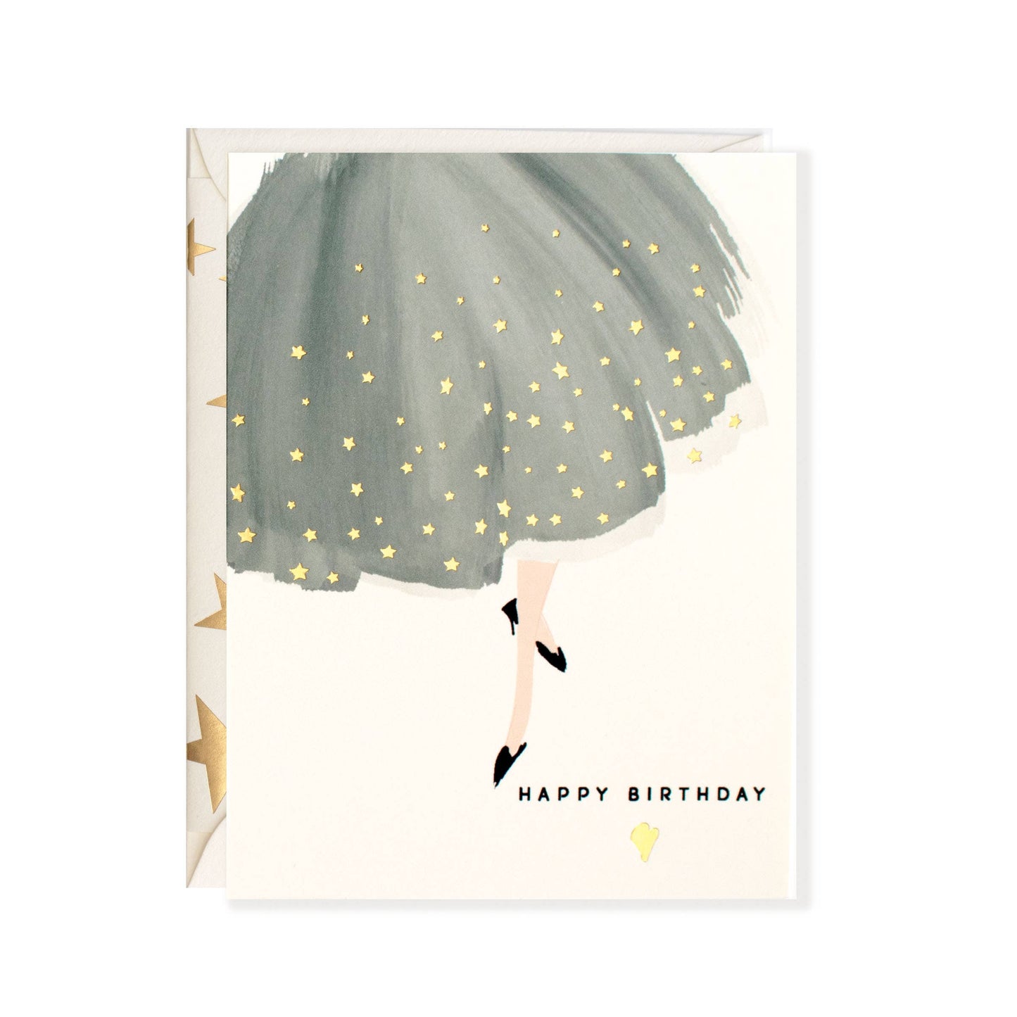 Happy Birthday Black Dress Gold Foil Stars Greeting Card