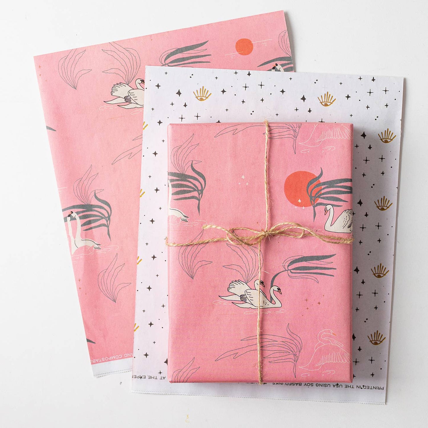 Swans Eco Gift Wrap, Pack of 3 Sheets