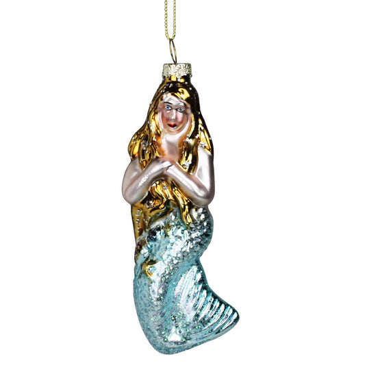 Mermaid Ornament, Glass, Brunette