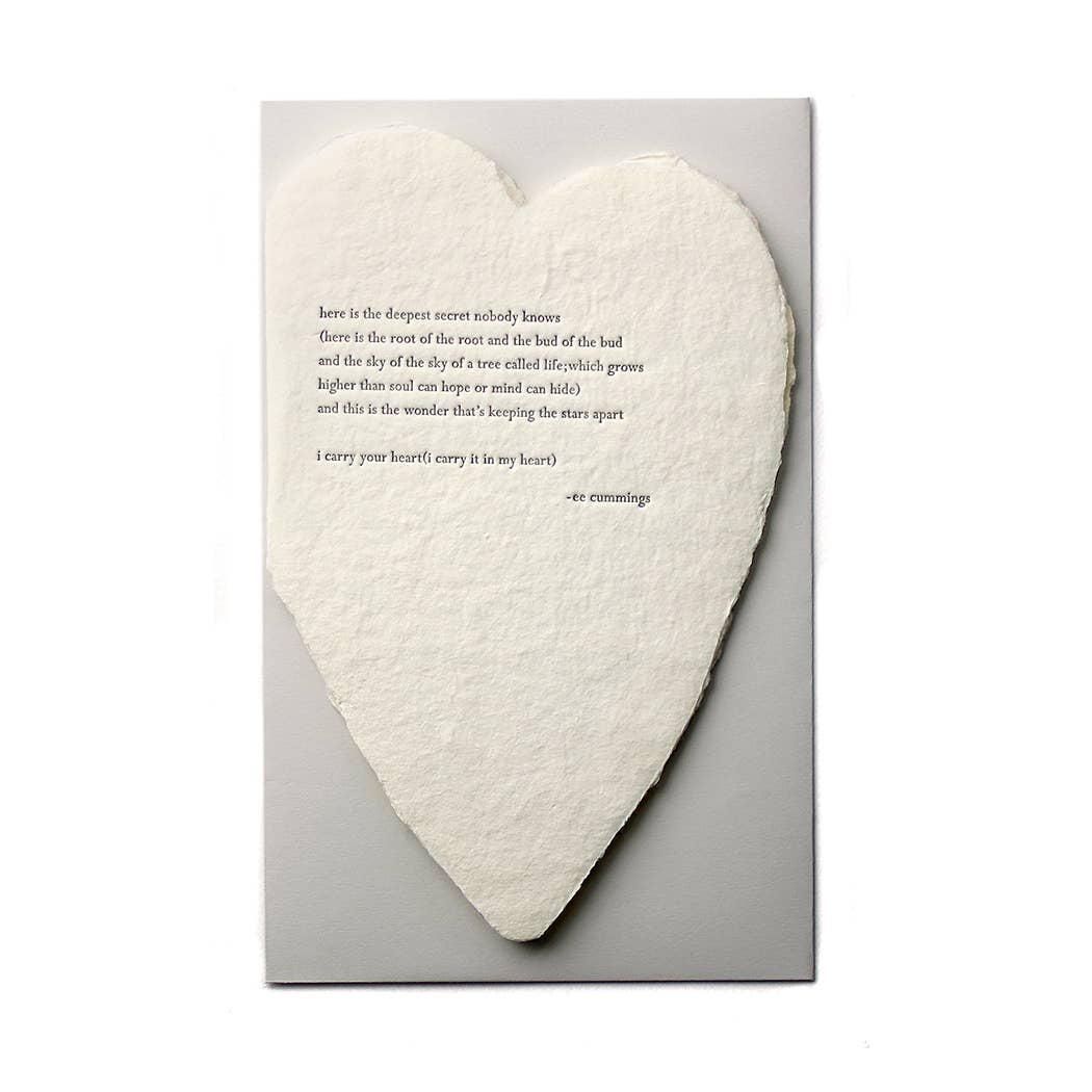 Cummings Quote Deckled Heart Handmade Paper Letterpress Card