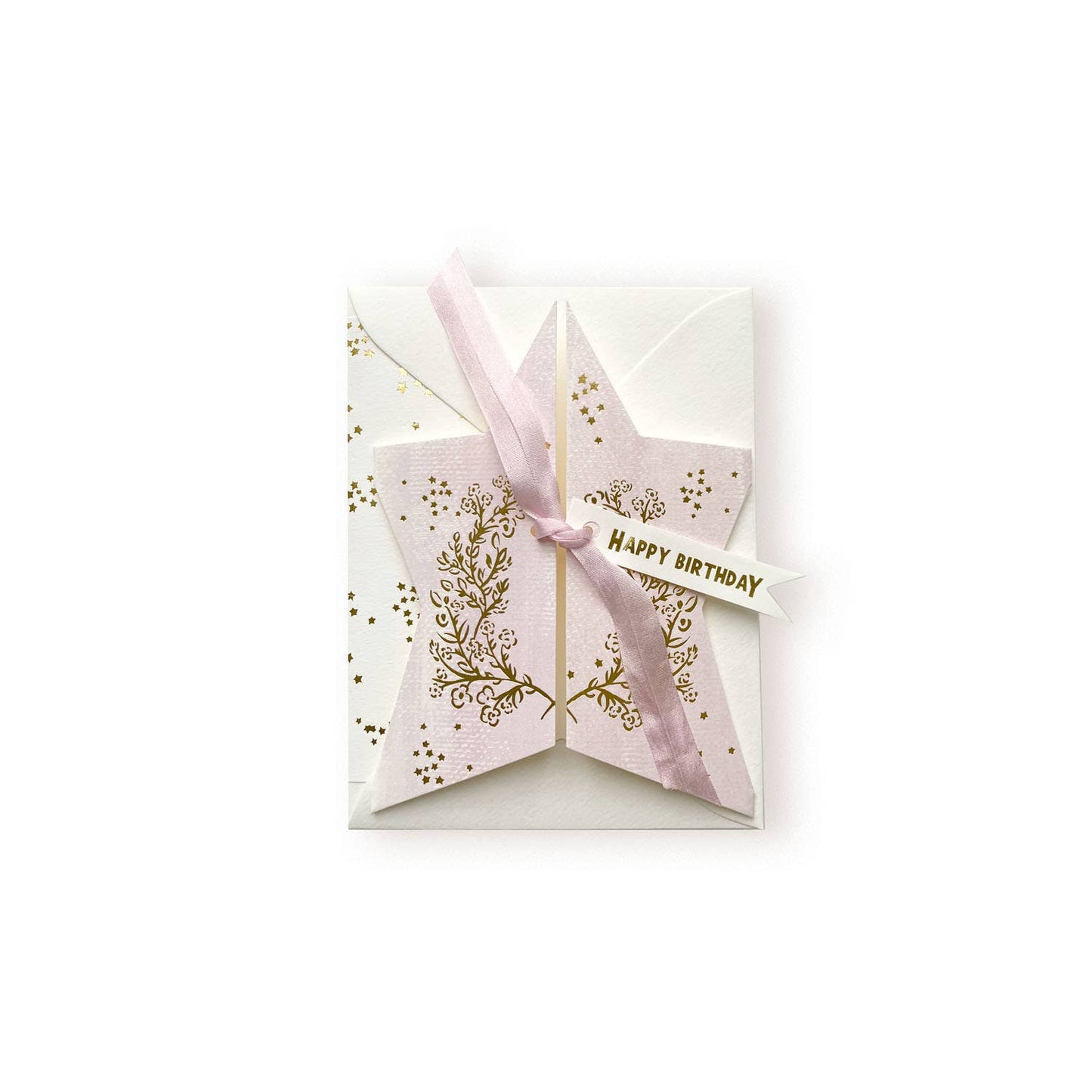 Lilac Gold Star Happy Birthday Greeting Card